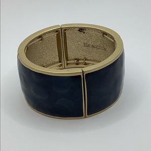 Lia Sophia Bracelet Chunky Stretch Blue Gold Tone 7.5”